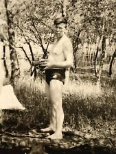 1967 Shirtless Handsome Man Trunks Bulge Gay int Vintage Photo picture