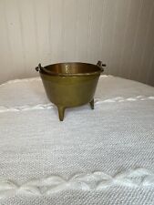 Vintage Solid Brass Mini Cauldron Pot Basket w Handle Heavy Brass W/Brass Handle picture