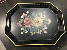 Vintage NASHCO New York Hand Painted Floral Tole Metal Serving Tray Toleware  picture