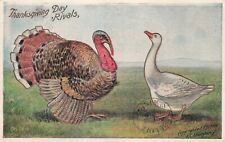 Vintage Artist Postcard Thanksgiving Day Rivals Turkey & Goose F Lounsbury 1907 picture