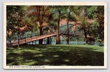 c1920s~Elkhart Indiana IN~Island Park~Bridge~Downtown~St. Joseph River~Postcard picture