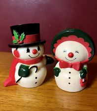 Vintage Hallmark Christmas Snowman Happy & Merry Salt  Pepper Shaker Set  1974 picture