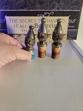 Vintage Jeweled Silver Plated Corked Bottle Stopper Lot Of 3 picture