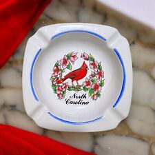 Vintage North Carolina Ashtray w/ Red Cardinal and Flowers Very Clean 4 3/8” picture