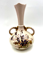 Antique Hand Painted Floral Porcelain Bud Vase Double Handles Stamped 1849 picture