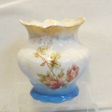 RARE Antique Homer Laughlin White Brush Jar Small Vase WYOMING Gold w/ Blue Fade picture