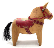 Vintage 1981 Sweden DALA - Carved Wooden Horse w/Red Bridle and Saddle 7