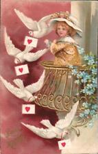 Lovely LADY, DOVES On Gorgeous Vintage Unused VALENTINE Postcard picture