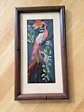  VINTAGE ORIENTAL STYLE FEATHERED BIRD PAINTING   picture