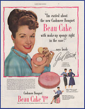 Vintage 1947 CASHMERE BOUQUET Beau Cake Cosmetics Gail Patrick 1940's Print Ad picture