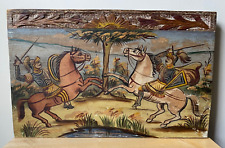 Vintage Painted Wood SICILIAN DONKEY CART PANEL Depicting Battling Knights picture