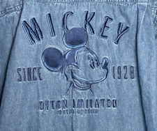 VTG Disney Store Mickey Mouse Denim Shirt Adult Large Blue Button Up Embroidered picture