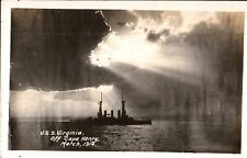 USS Virginia Off Cape Henry Virginia Real Photo March 1914 VINTAGE POSTCARD 1153 picture