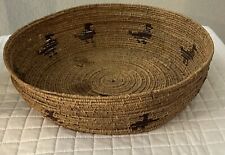 Antique Woven Round Basket Handwoven Bowl Shape Basket w/ Duck Designs picture