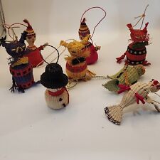 VTG handmade S. American Folk Art Ornaments Woven Set Of 8 Ready To Hang Unique picture