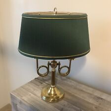 Vintage Underwriters Laboratories Alsy 2 Arm Brass French Horn Lamp Green Shade picture