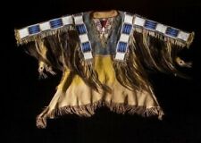 Old Style Buckskin Hide Red Cloud Beaded Fringe Powwow Shirt SX170 L / XL /2XL picture