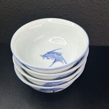 VTG Chinese Porcelain BLUE Koi Fish 5” Bowls SAUCE Rice SOUP Dessert Set Of 4 picture