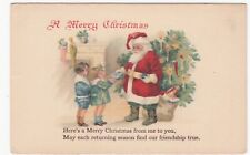 c1920s Santa give Gift to Children~Vintage Christmas Xmas Postcard with Tree picture