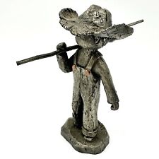 Hudson Walli Pewter Sculpture Stick Pole Fisher Figurine Boy Going Fishing Fish picture