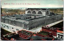 VINTAGE POSTCARD THE P.R.R. DEPOT AT NEW YORK MAILED ONBOARD U.S.S ARKANSAS 1913 picture