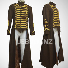 Handmade New Men's Steampunk Gothic Hussar Military Full Length Coat Front Braid picture