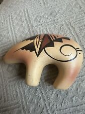 SIGNED Native American Art Navajo Pottery Hand Painted Spirit Bear Figurine  picture