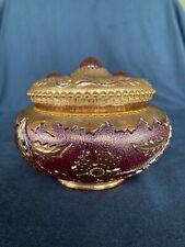  Art  Nouveau Cranberry Glass Gold Gilded Lidded Trinket Dish picture