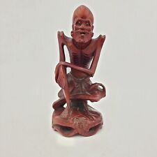 Vintage Hand Carved Wooden Chinese Lohan Figurine Emaciated Buddhist Lohan 6.5