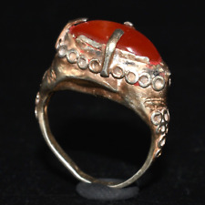 Genuine Ancient Roman Gold Ring with Carnelian Stone Bezel Circa 1st Century AD picture