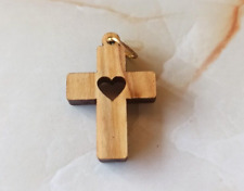 50 Pcs Crosses With Heart Jesus Olive Wood Hand Made Necklace Rosary Holy Land picture