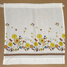 Vintage 60s 70s Brown Flowers One Curtain Panel Cafe Kitchen MCM 29 x 30 picture