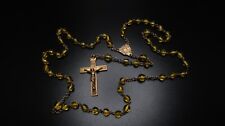 Antique Very Old Gold Yellow Glass Bead Gold Rosary Beautiful Condition picture