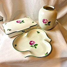 Trio of Augarten Wien Viennese Rose Porcelain ~ Trinket Box, Trinket Dish & Vase picture