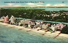 Miami Beach Florida Ocean Front Hotels Postcard 1940s Art Deco Modern picture