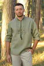 Men's embroidered shirt with the coat of arms of Ukraine in khaki color💛💙 picture