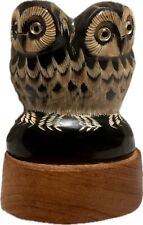 Barry Stein Owls Hand Carved Cattle Horn Sculpture Figure Signed 3.5