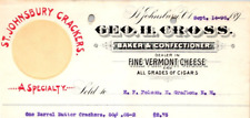 1896 GEO H CROSS BAKER CONFECTIONER VT CHEESE CIGARS ST JOHNSBURY CRACKERS Z23 picture
