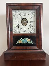 ANTIQUE RARE WATERBURY 1800s Mantle Mirrored Clock 30-Hour with Key Floral picture