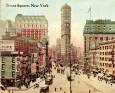 C.1910s New York City. Times Square. Trolley. Tribune Billboards. Hair Salon VTG picture