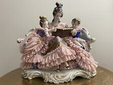 Antique 8” Dresden Volkstedt Porcelain Mother Reading To Children Almost MINT picture