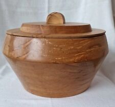 Handcrafted Large Natural Tiered Wooden Bowl w/Lid Signed Vtg 9.5