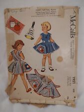 Vintage 50s McCalls 1921 Girls Ding Dog School Apron Sewing Pattern Size 6 Cut picture