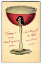c1910's Champagne Glass Singing A Song Drinking Some Unposted Antique Postcard picture