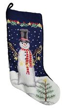 Lands' End Needlepoint Christmas Stocking Blank Snowman Navy Wool Stars C68 picture