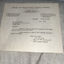 Antique Letter: Chicago North Western Railway Auditor to Santa Fe Statistician picture