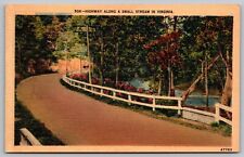 Highway Along A Small Stream In Virginia Va Linen 1948 Cancel Wob Pm Postcard picture