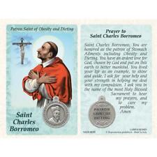 Saint St. Charles with Medal & Prayer - Plastic Coated Holy Card picture