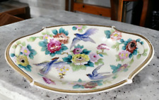 Noritake Ornate Handled Oval Serving Bowl Blue Birds Floral Gold Japan Vintage picture