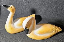 Pair Of Wooden Swans- Hand Carved And Painted Detail picture
